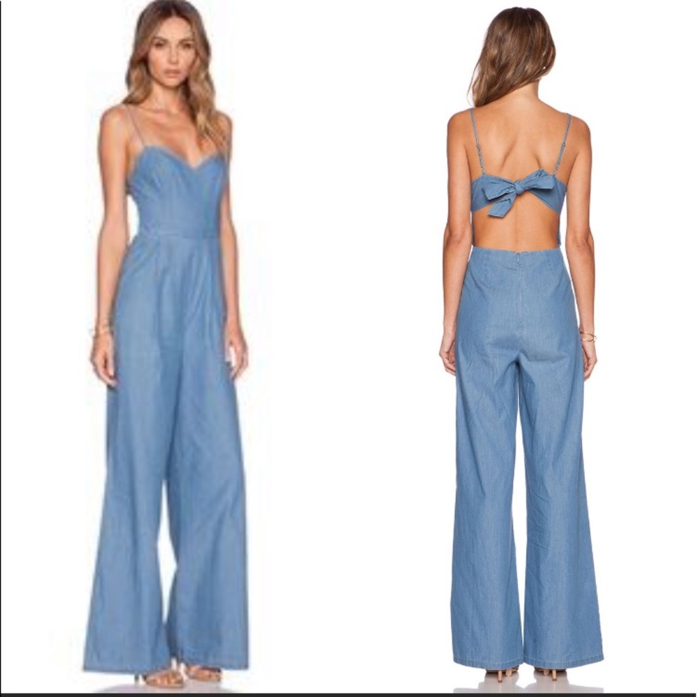 LOVERS + FRIENDS OPEN BACK DENIM GARDENIA JUMPSUIT